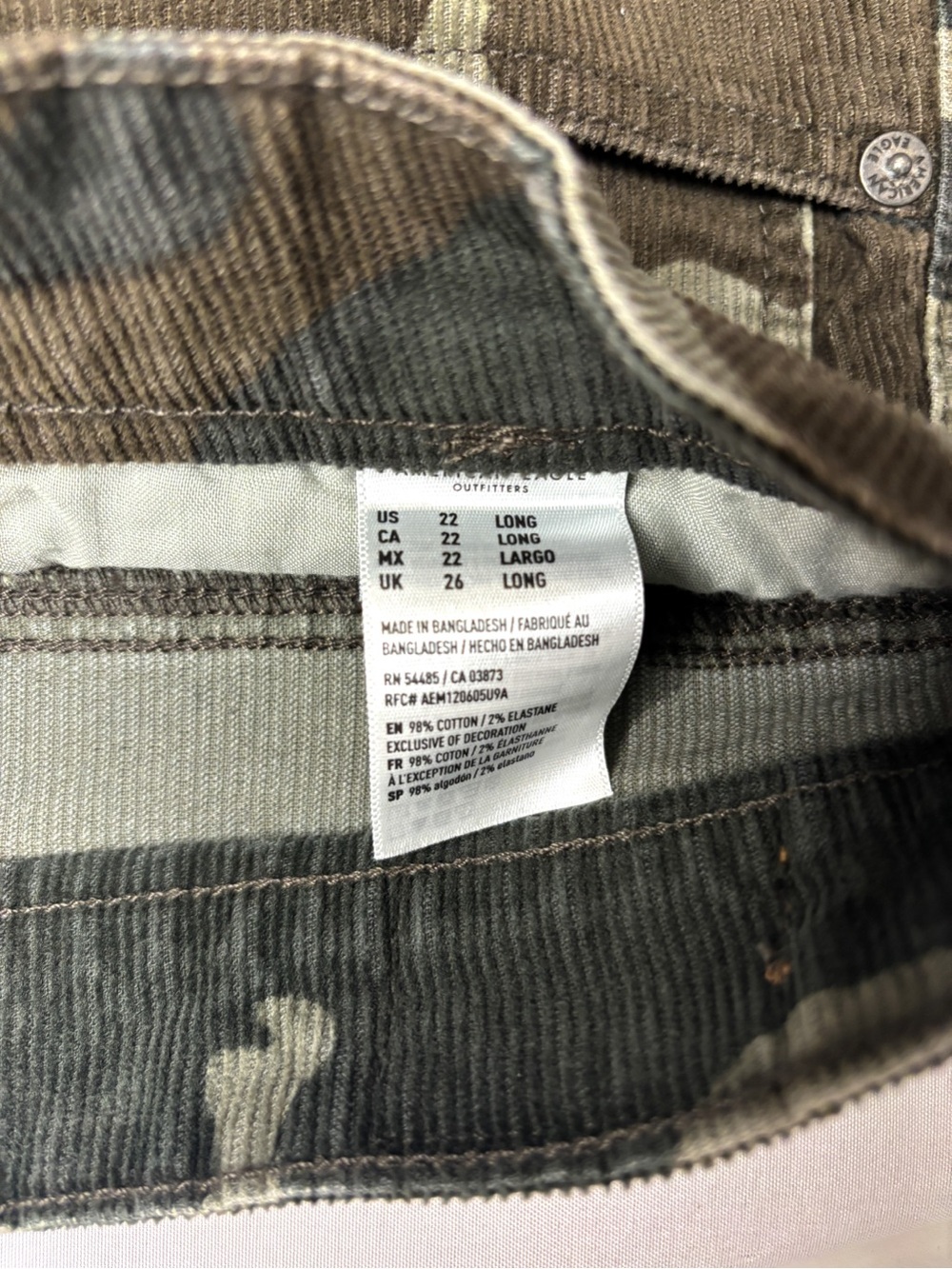American Eagle Outfitters Women's Corduroy Camo Pants - Green, Brown, Tan - Picture 6 of 6